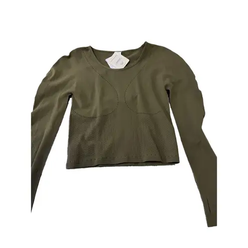 Fabletics  Contour Olive Green Seamless‎ Ribbed Pattern Long Sleeve Crop Top