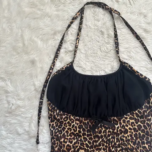 Pinup Couture Dixiefried Dress Halter Satin Cheetah Leopard Print Vintage Sz S Multiple