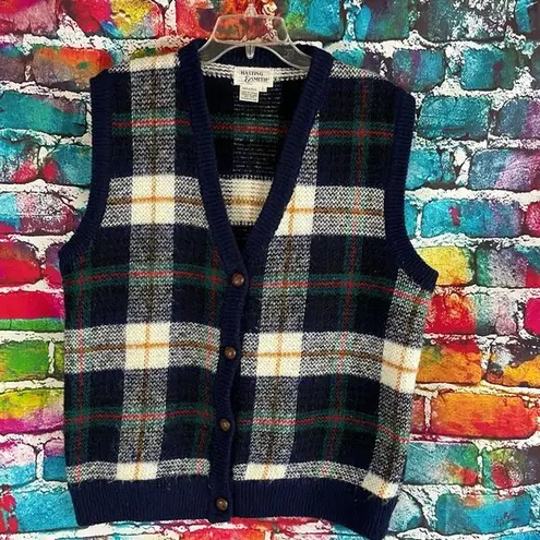 Vintage Hasting & Smith Faux Leather Knot Button Front Plaid Sweater Vest Size L Size L