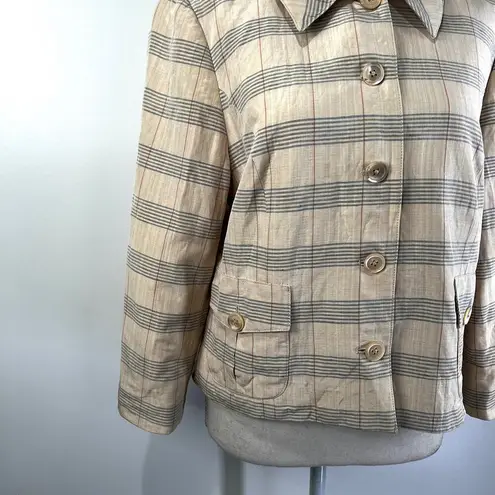 Vintage BCBG Maxazria Silk Blazer Striped Windowpane Blue Size 10