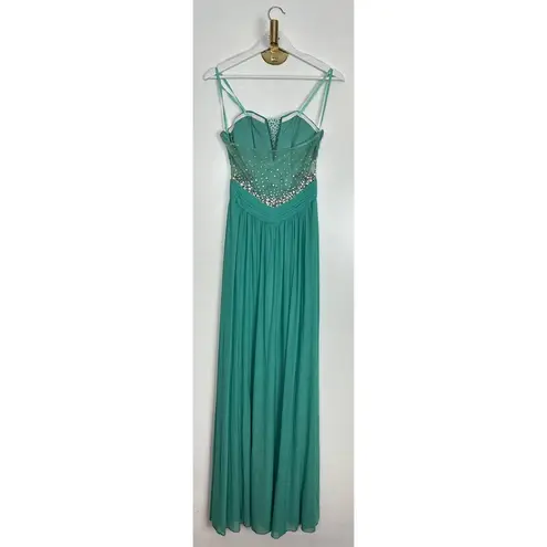 La Femme  Stunning Beaded Strapless Mesh & Jersey Gown in Spearmint Size US 4