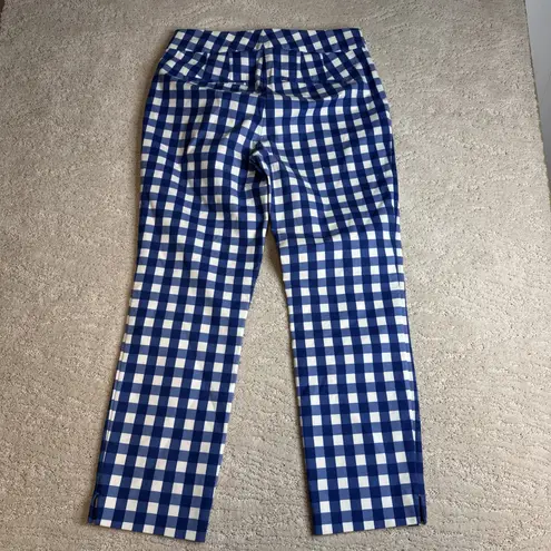 Women's Boden 6L Blue Gingham Check Dress Pant Trouser Straight Leg Cropped Size 6