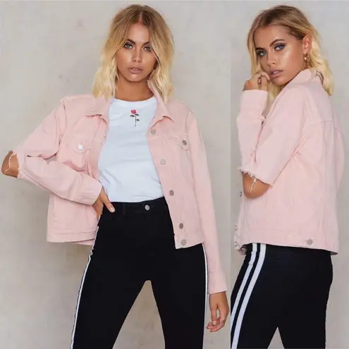 NA-KD Pink Cut Out Sleeve Denim Jacket