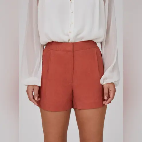 Wilfred Aritzia Fable High-Rise Pleated Linen Mini Shorts Moroccan Spice Size 2