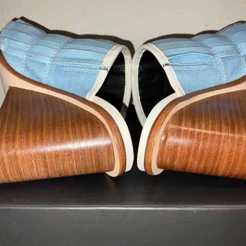 Tibi Nadine Linen Blue Wedge 4-inch Heels Sandals Brand New Size 39 9 Brazil