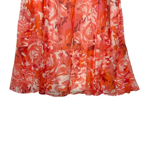 Coldwater Creek Women A Line Skirt PXL Pink Orange Whimsical Floral Silk Blend