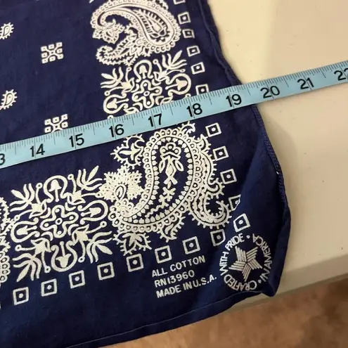 Vintage 90s USA Made Blue Mushroom Print Square Cotton Bandana Neck Tie