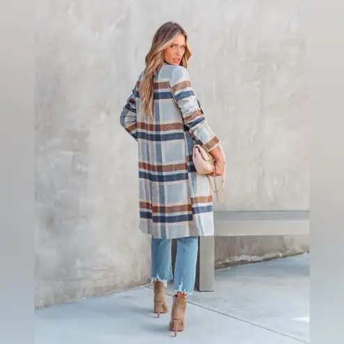 Sage NWT Plaid Blue Brown Coat Sz Medium