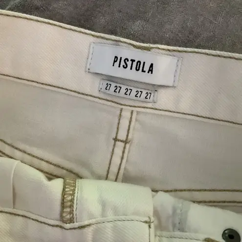 Pistola ivory Off White Denim A Line Mini Skirt Size 27 NET Raw Hem Casual Short