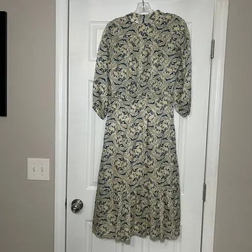Ba&sh Paisley Print Midi Dress Blue Beige Boho Bohemian Size Small abstract bold