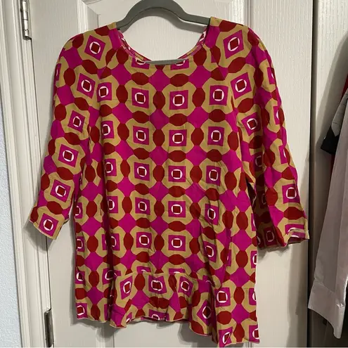 💙💖 Marni Geometric Print Viscose 3/4 Sleeve Blouse IT 44 Pink Size 8