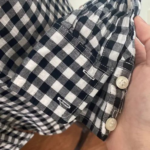 J Crew factory dickered gingham classic button down shirt black and white sz XS