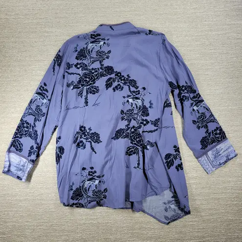 Soft Surroundings Tranquil Blooms Kimono Shirt XL Blue Floral Velvet Burnout New