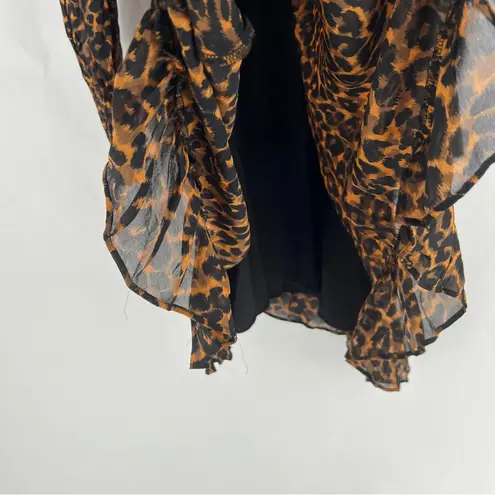 Whistles Classic Leopard Shirred Dress Long Sleeve Mini Mock Fit & Flare Size 6 Brown Size M