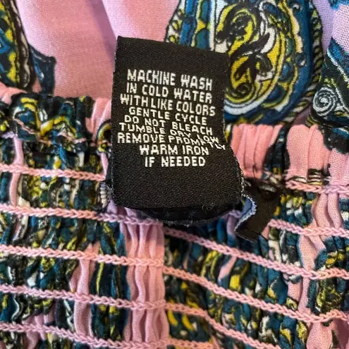 Ashley Stewart Women Top 18/20 Paisley Smock Bodice Short Kimono Sleeve Babydoll