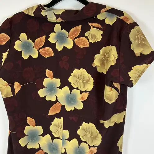 Vtg Jody California Floral Maxi Dress Short Sleeve Brown Cottagecore Made in USA Size XS