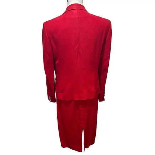 Harvé Benard Harve Benard Vintage Red Jacket Skirt Suit Set White Buttons Made In Italy Sz 12