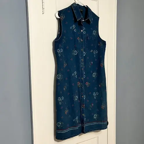 Requirements VTG linen cotton denim shirt dress size large floral patriotic