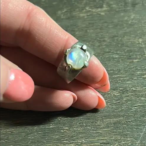 Silver and Moonstone Modern Ring with Integrated Design