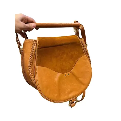 SANCIA THE BABYLON COGNAC BAR SUEDE LEATHER SADDLE BAG Brown
