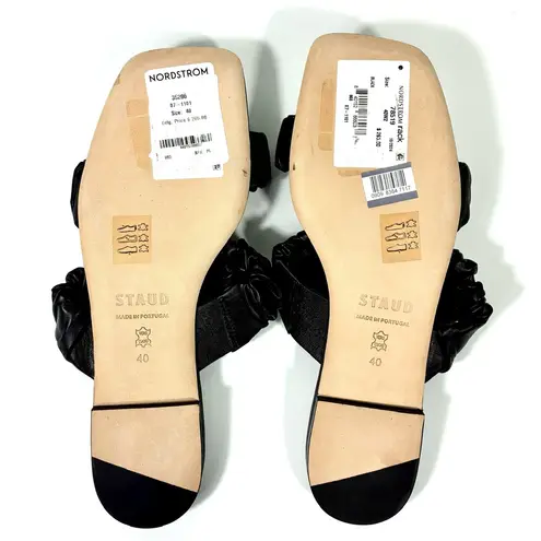 Staud Maya Ruched Slide Sandals Black EU 40 NEW Leather Double Strap Logo Size 9.5