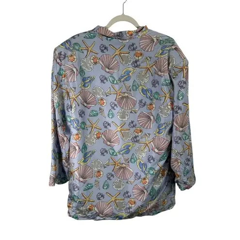 Rhoda Lynn Vintage 100% Silk Jacket Seashell Coastal Beachy Fisherman Womens Lrg Blue Size L