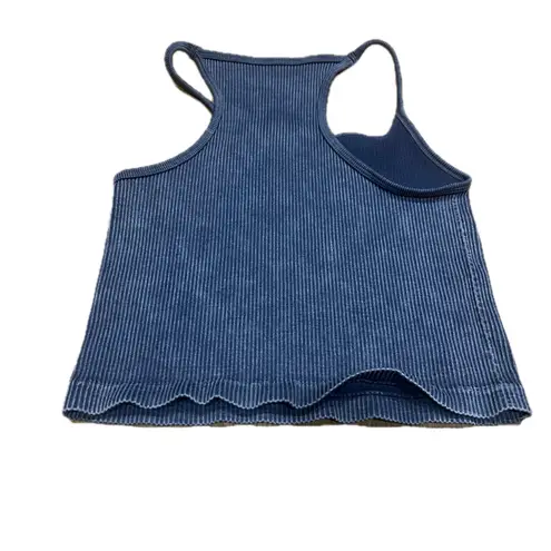 Aura Navy/Gray Ribbed Textured Top Size S/M Vintage Washed Blue Crop Y2K