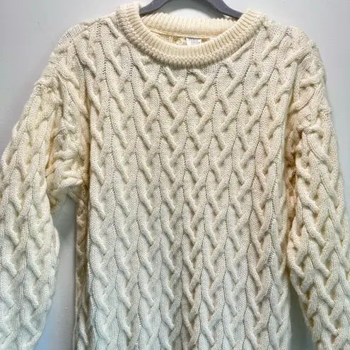 Vintage Italian Chunky Cable Knit Tunic Sweater Front Pockets Cream Wool Size M Size M