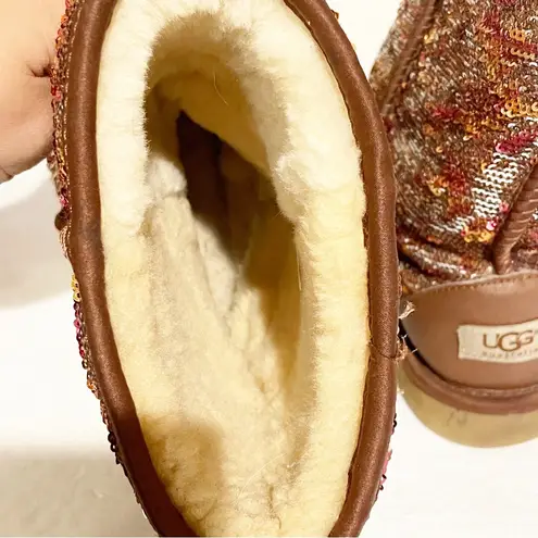 UGG  Size 9 Gold Brown Sequin Sherpa Lined Short Sparkles Classic Autumn Boots