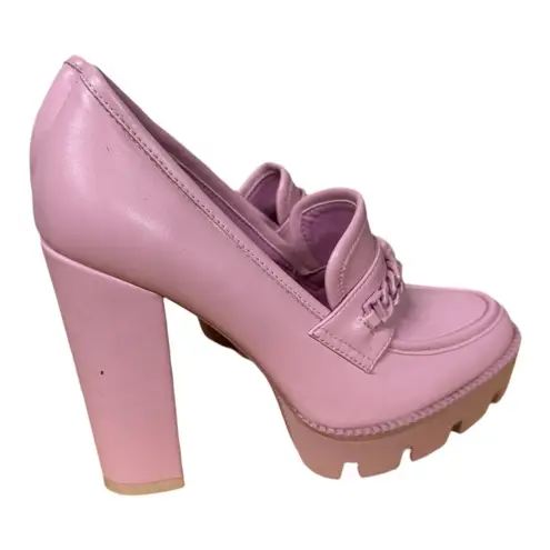 WOMEN'S RAG & CO CORINNE HEELED LOAFERS Baby Pink Size 8 Preppy Acadamia