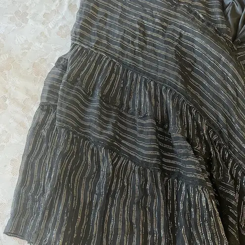 WD•NY Black Metallic Asymmetrical Maxi Skirt Size 8