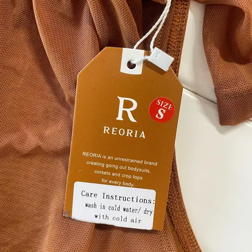 Reoria Turtleneck Sheer Mesh Long Sleeve Bodysuit, Size S, NWT Brown