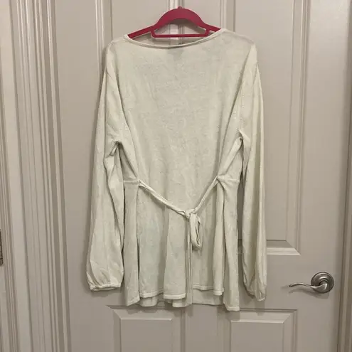 Lane Bryant Faux Wrap Front Tie Back Cream Sweater