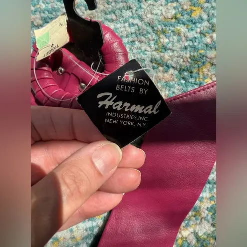 Vintage NOS Harmal magenta faux leather loop wrap belt Pink