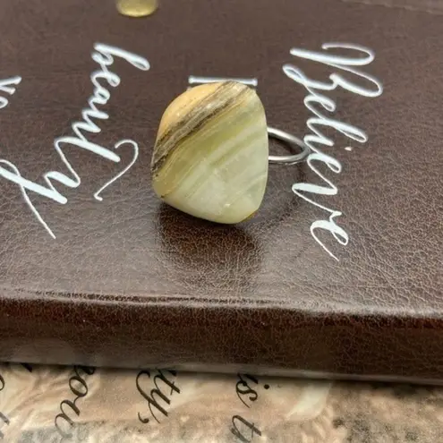 Handcrafted Tumbled Striped Oregon Coast Agate Stainless Steel Open Back Ring