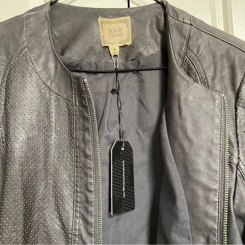 Black Swan NWT Faux Leather Jacket Perforated Detail Zip Up Gray Size M