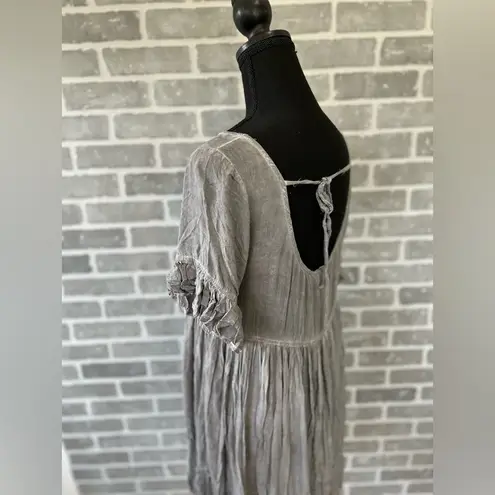 Entro  | 100% LINEN | BABYDOLL | BOHO DRESS | WOMENS SIZE LARGE | GRAY | RUFFLES