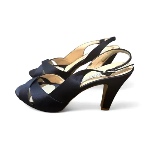 ALBANO Rich Blue Satin Strappy Heels Size 39 Eur 8.5 US Formal Italy Wedding