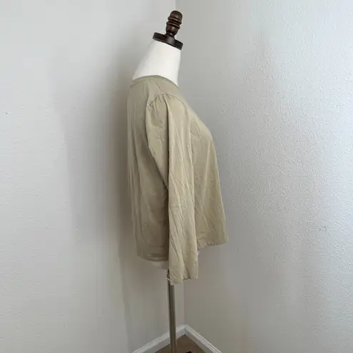 Lafayette 148 New York Women's Long Sleeve Cotton Knit Top Taupe Beige Tee J807 Tan Size M