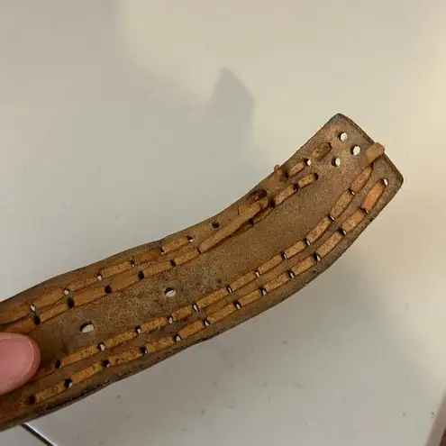 Vintage 90s Western Woven Genuine Leather Silver Buckle Belt Size Medium Brown