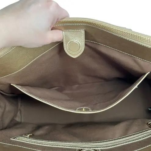 Lauren Ralph Lauren Newbury Metallic Gold Double Zip Satchel Tote Bag Purse