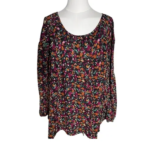 Ava & Viv Ava & Viv 3X Black Floral Peasant Blouse Balloon Sleeve Boho Top