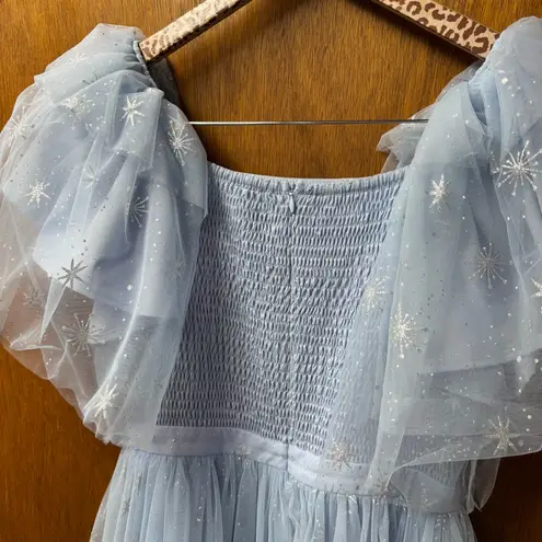 NEW Ivy City Co. Jayne Snowflake Short Sleeve Long Dress Light Blue Medium M NWT