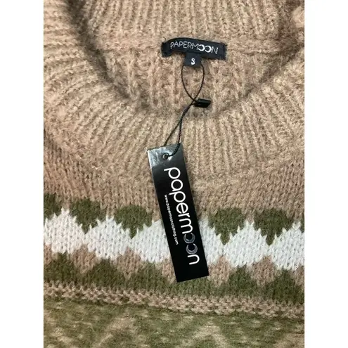PaperMoon New Sweater Women’s Size S Brown Green Crop Boxy Fair Isle Chunky Knit