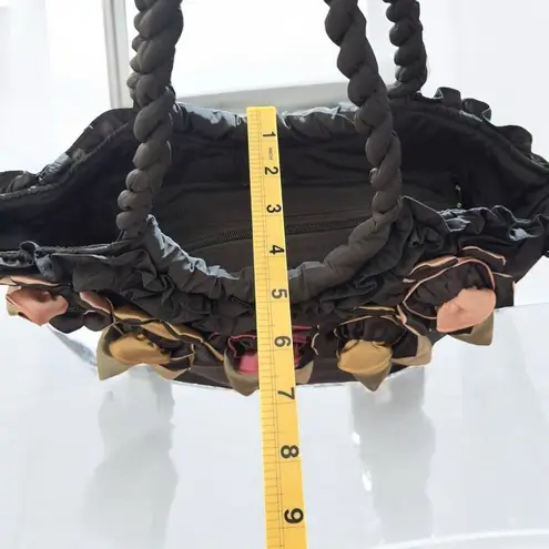 Pashmina Black Fabric Lightweight Handbag with 3D Satin Color Flowers ***Item: