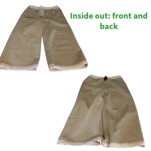 HAUTE COUTURE BEIGE HERRINGBONE PATTERN WIDE LEG GAUCHO PANTS (S)