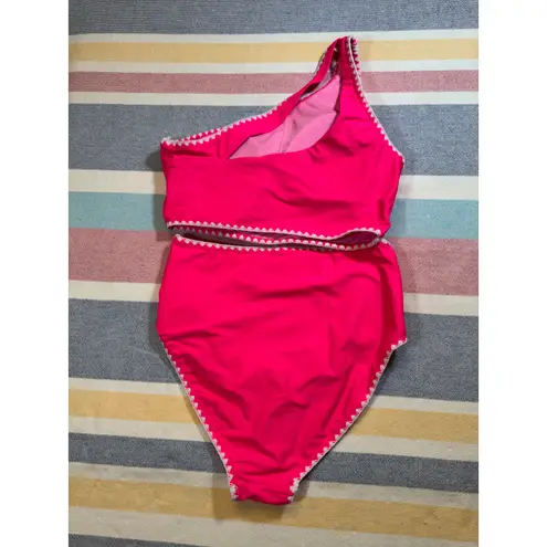 NWOT, Hot Pink One Shoulder Embroidered Bikini, Size Small