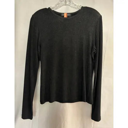 Karen Kane Vintage Black Silver Metallic Long Sleeve Stretch Top Sz M Holiday