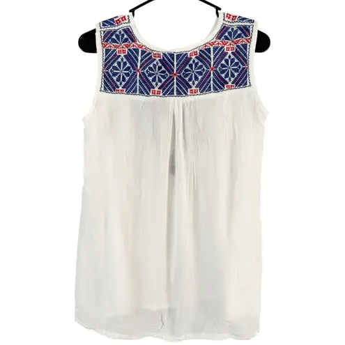 Solitaire NWT White Embroidered Gauzy Peasant Top Size Medium