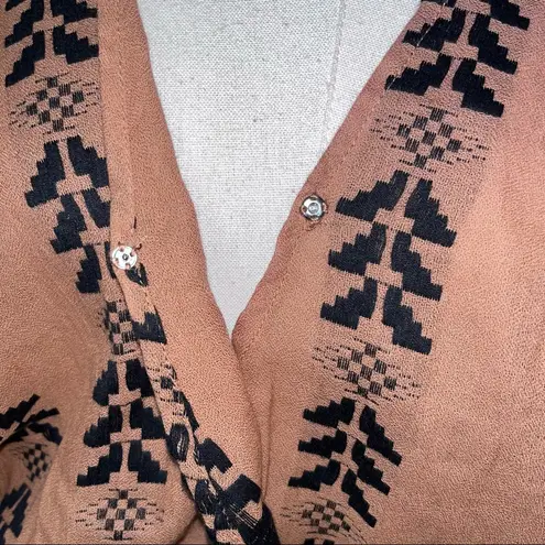 Elan Brown Black V Neck Short Romper Small Boho Arrow Tribal Design NWT